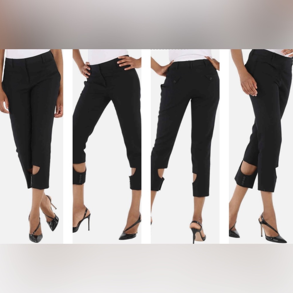 BURBERRY BLACK 100% YEAR ROUND VIRGIN WOOL PANTS WITH UNIQUE CUT OUT DETAILING - Picture 14 of 16